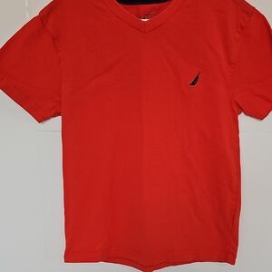 Nautica Orange V-Neck Tee Shirt Boys Sz Small 8